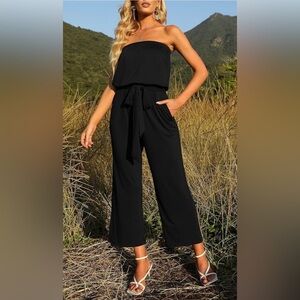 Strapless Wide Leg Jumpsuit Black Size M
